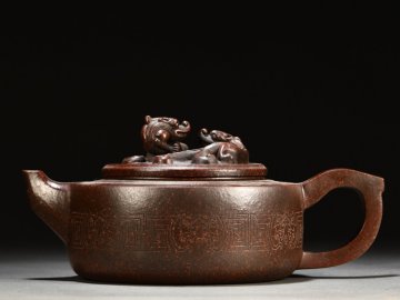 【安】清時代 在銘 双龍紋茶壺 宜興紫砂 常滑 朱泥急須 煎茶道具 茶壷 古美味 古董品 時代物 317