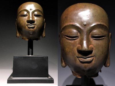 【安】唐時代 銅彫 仏頭 頭像 極細工 寺寶 廃寺買取 仏教古美術 337