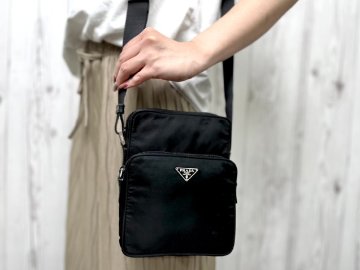 極美品 PRADA プラダ テスート ショルダーバッグ バッグ ナイロン×レザー 黒 メンズ 88065Y