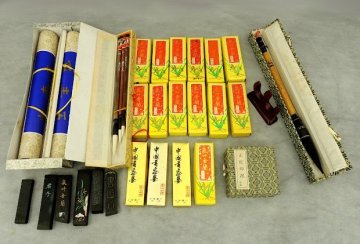 中国 書道具まとめて 氣叶金蘭 黄山松煙 筆 筆置 朱肉容れ 他 未使用＆中古 現状おわたし