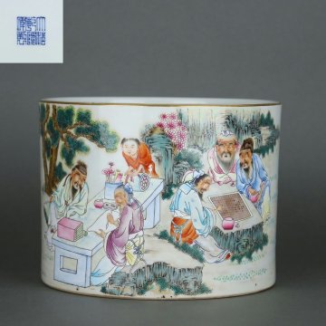 ◆羽彰・古美術◆Y6114清乾隆 粉彩琴棋書画人物図筆立・古陶磁器 ・珍品旧蔵・古賞物・時代物