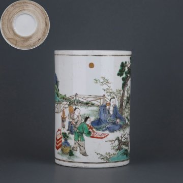 ◆羽彰・古美術◆Y6136清代 五彩人物詩文図筆立・古陶磁器 ・珍品旧蔵・古賞物・時代物