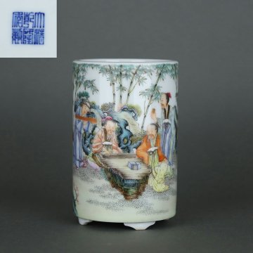 ◆羽彰・古美術◆Y6153清乾隆 粉彩人物故事図筆立・古陶磁器 ・珍品旧蔵・古賞物・時代物