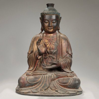 ■大成美術■仏教古美術 古銅彫刻 泥金 観音大士造像 　（検） 清代 古寺買取 唐物 中国美術 骨董 古玩 266
