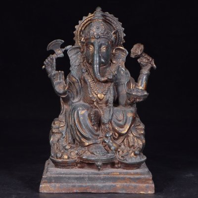 ■大成美術■仏教古美術 古銅彫刻 漆金 象鼻財神造像 　（検） 明代 古寺買取 唐物 中国美術 骨董 古玩 299