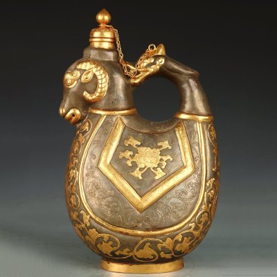 ■大成美術■古銅塗金彫刻 馬壺 乾隆年製製款（検） 清時代 唐物 中国美術 骨董 古玩 312