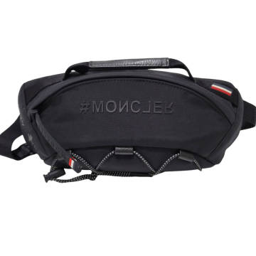 11,8万 新品 本物 モンクレール MONCLER GRENOBLE レザーｘナイロン撥水 ベルトバッグ ウエストポーチ クロスボディ ショルダーバッグ 黒