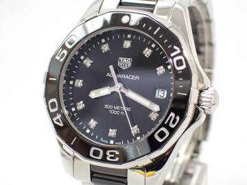 美品 稼働品●1円～☆TAG Heuer タグホイヤー QZ メンズ腕時計 AQUARACER アクアレーサー WAY131C 黒文字盤 デイト ダイヤ/ME5745-96305