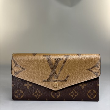 1円 超極美品/IC LOUIS VUITTON ルイヴィトン M80726 モノグラムジャイアント リバース ポルトフォイユ サラ 二つ折り 長財布 ブラウン系