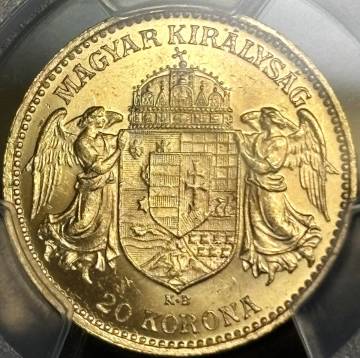 【ハンガリー金貨】(PCGS-MS63 6.8g/90%金 1906年)