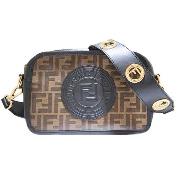 1円 フェンディ ◆美品◆ FENDI キャム カメラバッグ ショルダーバッグ クロスボディ ズッカ FF金具 PVC レザー ブラウン ブラック 8BT287