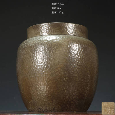 古錫 茶葉罐 蔵六居造 「錫製鎚目紋茶心壺」 茶筒 茶入 茶壷 茶道具 錫肌 金工 茶器 時代物 重さ2110g LT-2509116