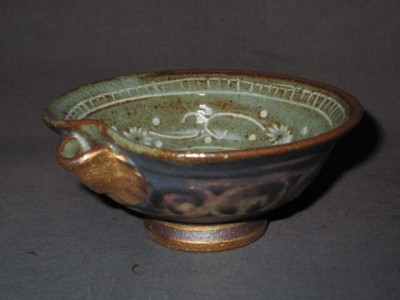 良家譲渡品・三島手花唐草・焼締・片口金彩・在銘