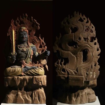 ▼渡鶴羽▼A668明時代 楠木彩絵 不動明王 楠木細工彫刻★仏教古美術★仏像★細密細工★廃寺旧蔵★廃寺買出品