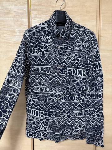 希少 Dior ×Stussy Shawn 総柄 size【M】コットン ニット 長袖 シャツ ディオール 03TM550BT166 中古