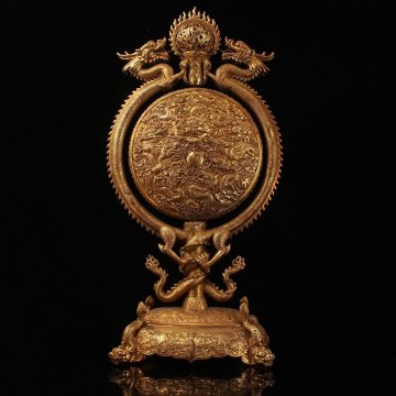 ◆羽彰・古美術◆Y0625清時代 銅塗金 九龍屏風 細密細工★古置物★古賞物★古擺件★蒐集家放出★唐物