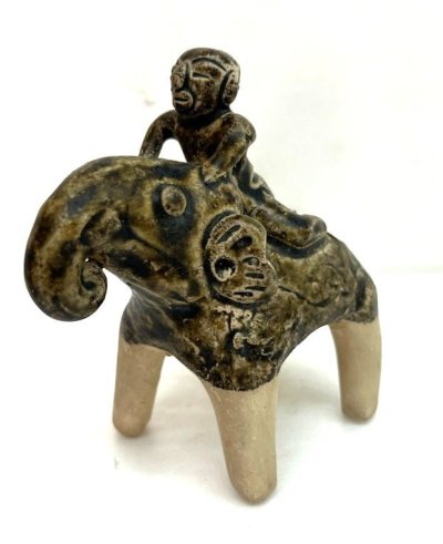タイ製 宋胡録 褐釉象形 8ｘ4.5ｘ7cｍ 東南アジア 陶器 展示品 写し 2905番 92608 ★