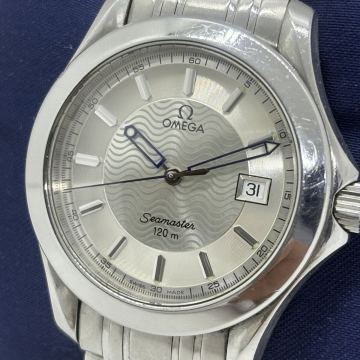 【K-2393】OMEGA Ω オメガ Seamaster シーマスター 120m デイト ブルー針 シルバー系文字盤 クォーツ メンズ 腕時計 稼動品