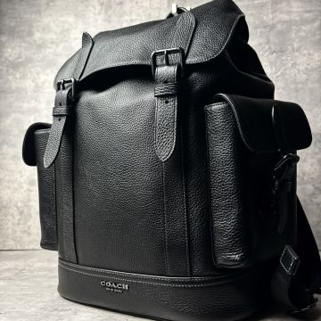 現行近《未使用級/大容量》 COACH コーチ メンズ リュック バックパック A4収納 ビジネス 通勤 ハドソン オールレザー ブラック