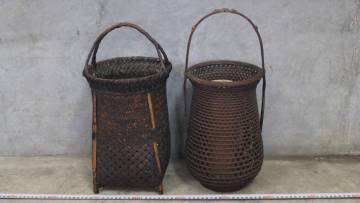 竹籠 2点セット (左245g／右竹なし260g) 時代物 花器華道 竹工芸品 ※ジャンク扱い チ43