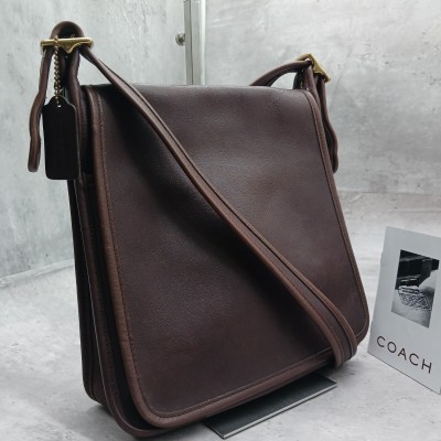 美品 OLD COACH オールドコーチ 9144 メンズ ショルダーバッグ メッセンジャーバッグ グラブタンレザー ブラウン ゴールド金具