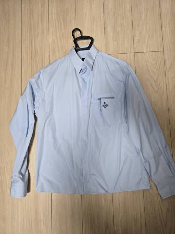 新品 FENDI フェンディ コットン シャツ ブルー ライトブルー 青 40 L XL 銀座路面店購入 国内正規品 2024年購入 25ss 25aw