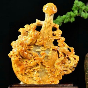 ◆羽彰・古美術◆Y856 田黄石 細密彫 手彫り 田黄石細作 天然賞石擺件 置物 賞物 自家収蔵品