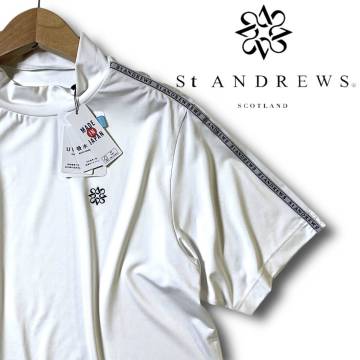 新品 St ANDREWS セントアンドリュース パーリーゲイツ取扱 日本製 吸水速乾 ハイネック 半袖 モックネックシャツ GOLF L 白 P0399