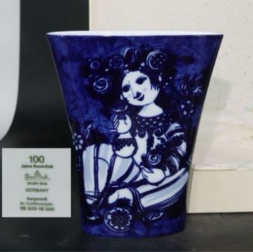 ドイツ製　Rosenthalローゼンタール　100周年記念　スタジオライン　青花　女性像　花瓶　高島屋　元箱付　陶磁器　.B1250