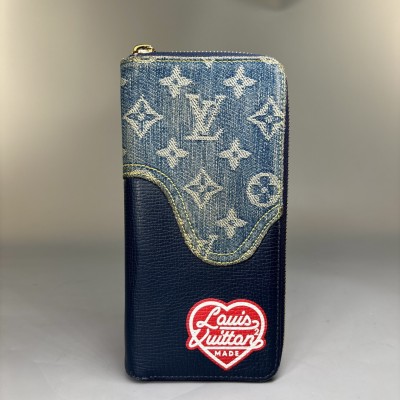 1円 超極美品 Louis Vuitton ルイヴィトン NIGOコラボ モノグラムデニム ジッピーウォレット レザー×デニム M81107 ICタイプ 長財布