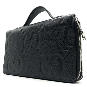 超極美品/現行モデル● GUCCI グッチ オーガナイザー トラベルケース ハンドバッグ 長財布 ジップ GG ジャンボ ビジネス ブラック レザー 