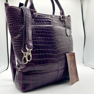 定価70万!!! JRA認定 マットクロコ パープル トートバッグ メンズ 2way A4収納 クロコダイル センター取り 紫 鰐革 ショルダー ビジネス 