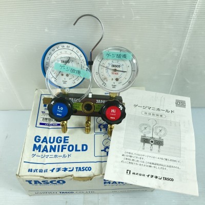 ＊＊【1円スタート】 TASCO ジャンク マニホールドゲージ 破損品 取説付 TA124W-1 全体的に状態が悪い