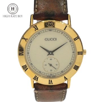 1円スタート 稼動品 GUCCI グッチ メンズ 腕時計 3000.2.M クォーツ QZ スモセコ ローマンベゼル ラウンド ゴールド アイボリー文字盤
