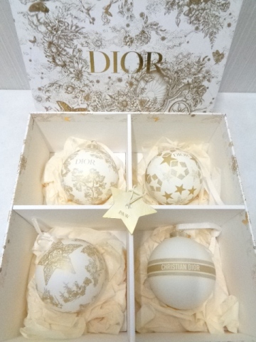 【未使用品】 希少！ Christian Dior クリスチャン・ディオール オーナメント ゴールド×ホワイト 4点セット 箱入り クリスマスツリー 装飾