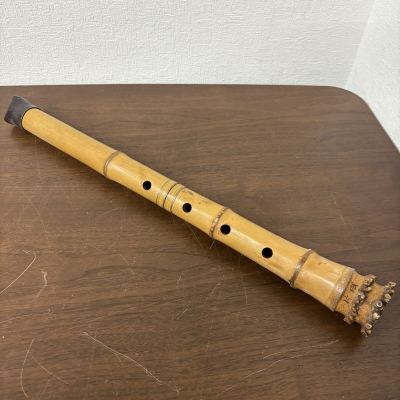 寺222 尺八 精華銘 篁山調 銀三線 銀縁尺八 和楽器 精華 長さ約55cm 笛 竹製