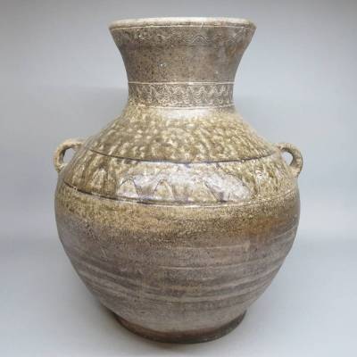 「都内コレクター所蔵品」クメール時代　陶器製 青褐釉双耳壷 カンボジア　スンコロク　宋胡録 スワンカローク　東南アジア諸国古陶器11722