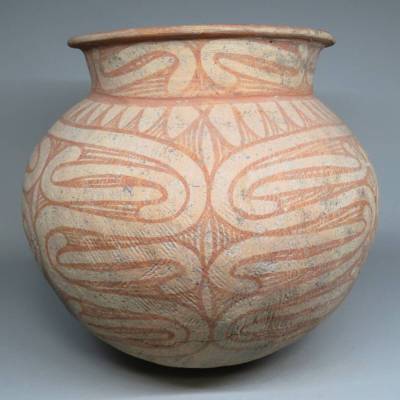 「都内コレクター所蔵品」タイ古陶磁　バンチェン土器　土器　朱彩大壷　◆加彩 花瓶 時代品 発掘 彩文土器 彩陶壺lot:11728