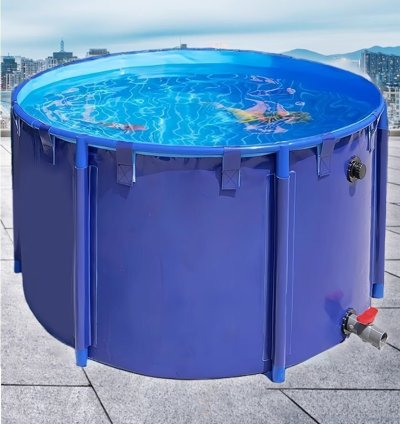 大型円形の帆布魚池厚手支柱 防水布貯水プール養殖水槽錦鯉一時飼育池900L