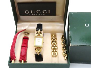1円 グッチ 1800L GP ホワイト文字盤 レディース 稼働 QZ 箱　替ブレス　替ベルト 27868 LERL