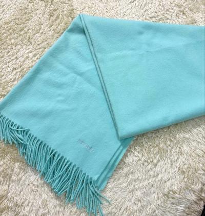 未使用級　エルメス　HERMES カシミヤ100% 大判ストール　マフラー　膝掛け　ショール　ターコイズブルー　レディース