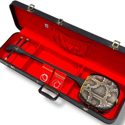 【え沖】◎三線 三味線 沖縄 琉球 蛇皮 ヘビ革 全長約79㎝ 幹重量531g ハードケース付き 守礼印 弦楽器 和楽器 伝統楽器 MK020MGG22