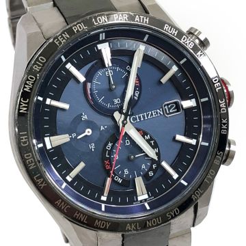 美品 CITIZEN シチズン ATTESA アテッサ ACT Line Eco-Drive エコドライブ 腕時計 AT8186-51L 電波ソーラー チタン ネイビー 動作確認済み