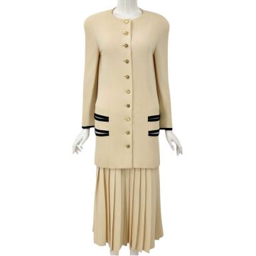 CHANEL シャネル セットアップ ジャケット スカート 　 金ボタン プリーズスカート AH3-3 1106-1