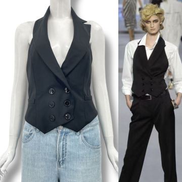 極美品 CHRISTIAN DIOR クリスチャン ディオール ベスト ガリアーノ期 2008年 アシンメトリーデザイン ブラック サイズ40 1126-1 AH10