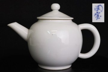 TB526白磁 後手急須 約151ｇ◇在銘/陶宝/茶注/茶瓶/玉露/煎茶器/煎茶道具/磁器/工芸/時代/骨董/古美術/古道具タグボート
