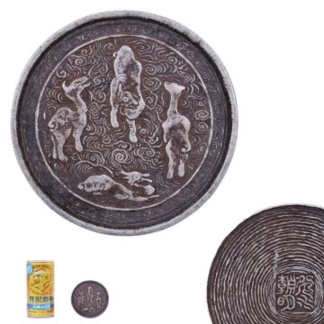 唐物 古錫 錫製 毛彫 瓶座 瓶敷 急須台 夢工房 茶道具 煎茶道具 在銘