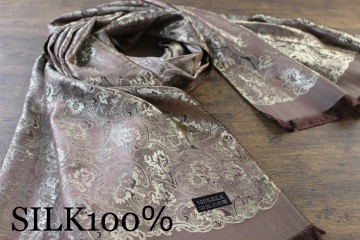 新品【シルク100% SILK】ペイズリー花柄 シャインブラウン 茶色 S.BROWN 大判 ストール/スカーフ