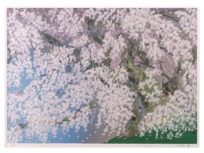 ∇花∇東京藝大名誉教授【中島千波】作 2001年制作 シルクスクリーン「三春の瀧桜(日本三大桜)」 限定300 作者直筆サイン 三越銀座売立品