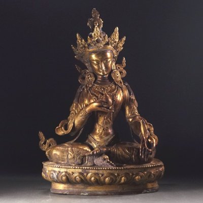 ∇花∇中国仏教文物 清時代 金銅吉祥天坐像 ラクシュミ神像 31cm チベット密教 金銅仏 鍍金仏